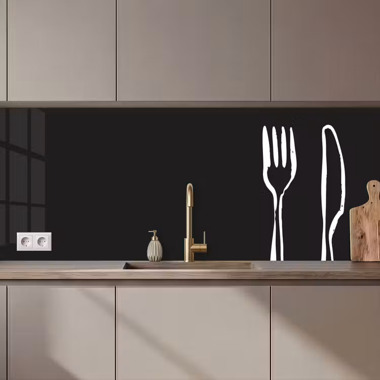 Keuken achterwand - Bestek - Staand - Zwart - Wit — 1