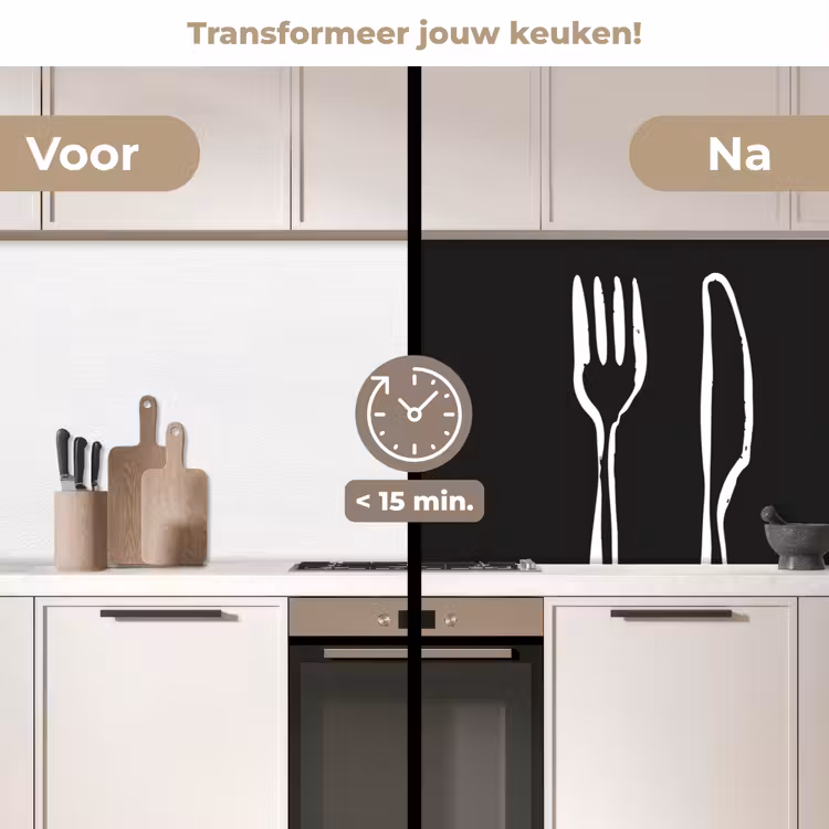 Keuken achterwand - Bestek - Staand - Zwart - Wit — 3