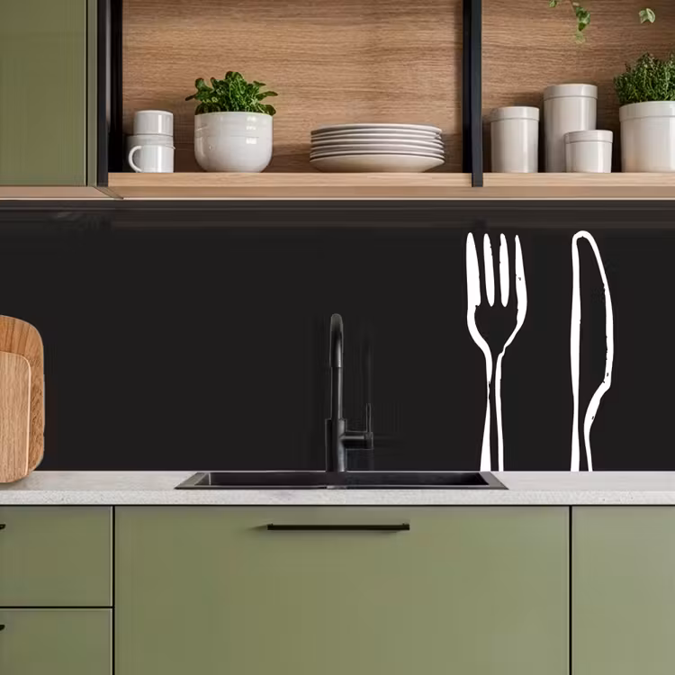 Keuken achterwand - Bestek - Staand - Zwart - Wit — 8