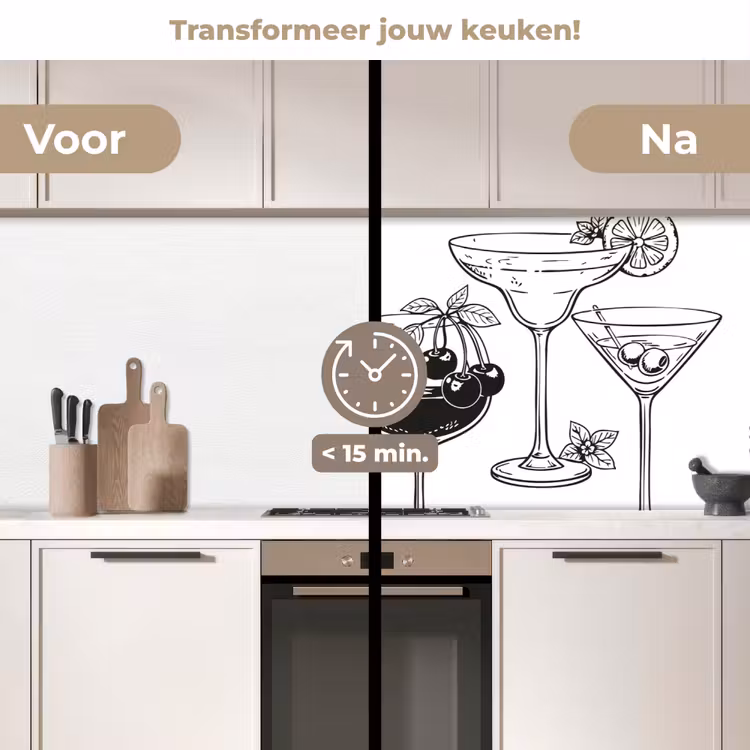 Keuken achterwand - Glazen - Cocktails - Zwart - wit — 3