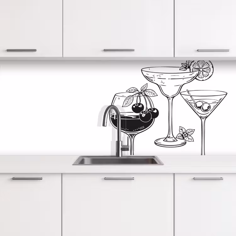 Keuken achterwand - Glazen - Cocktails - Zwart - wit — 4