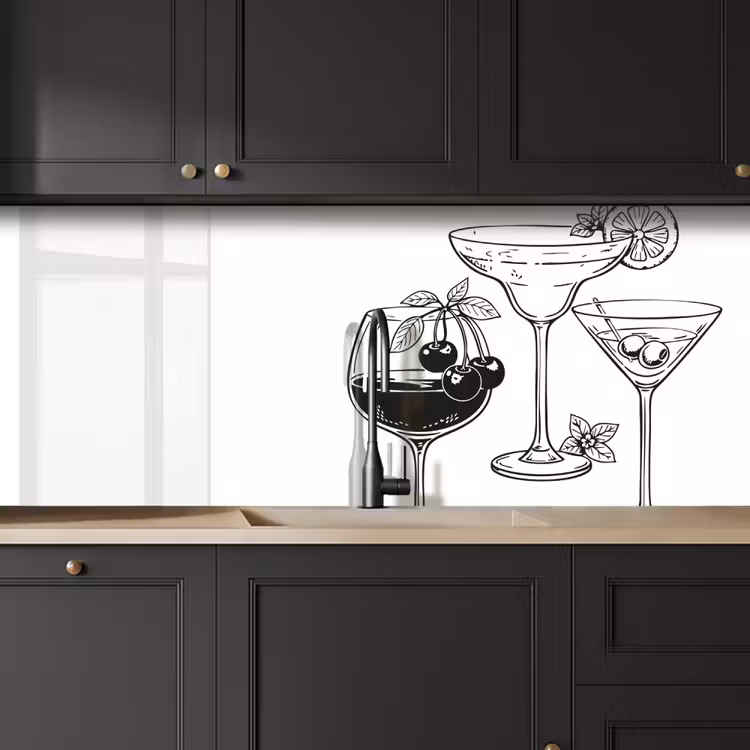 Keuken achterwand - Glazen - Cocktails - Zwart - wit — 6
