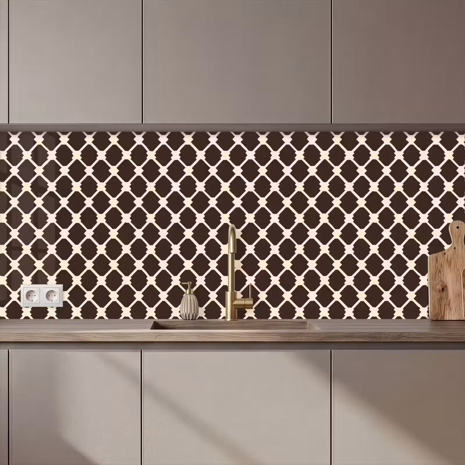 Keuken achterwand - Bruin - Ruitpatroon - Geometrisch — 1