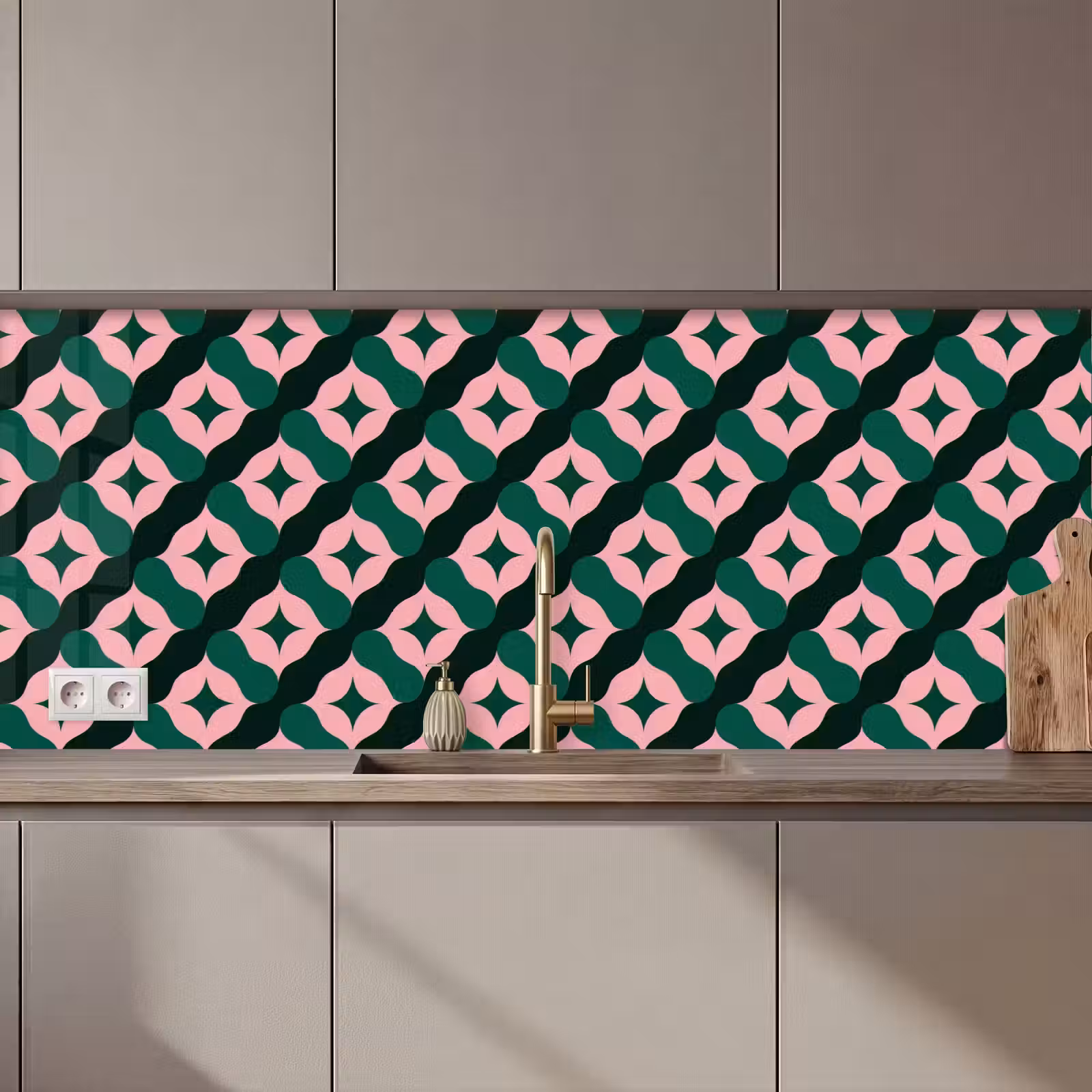 Keuken achterwand - Groen - Roze - Retro - Sterren — 1