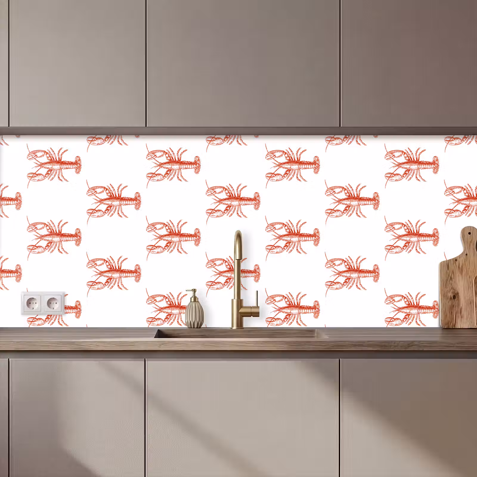 Keuken achterwand - Kreeften - Rood - Patroon — 1