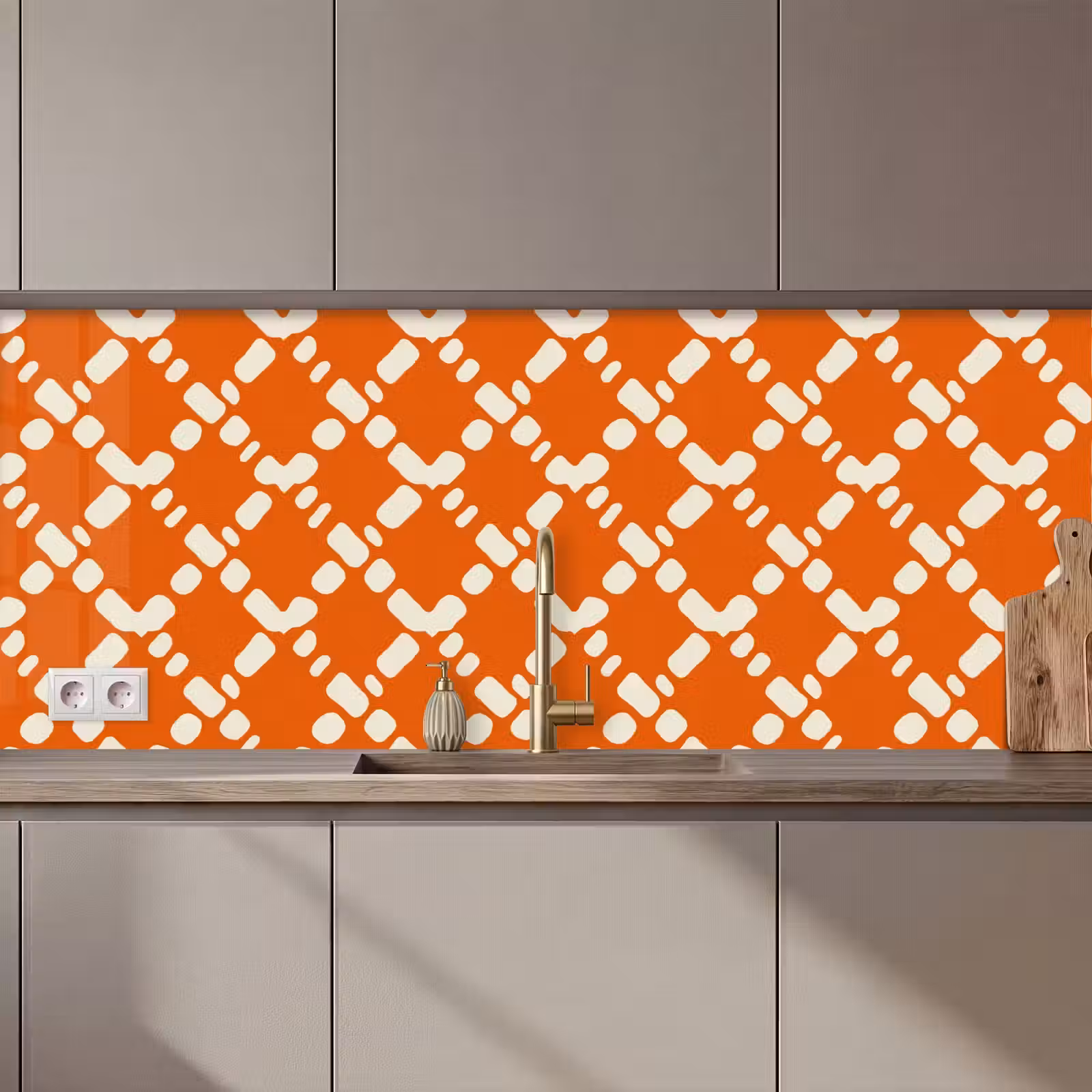 Keuken achterwand - Oranje - Ruitpatroon - Wit — 1