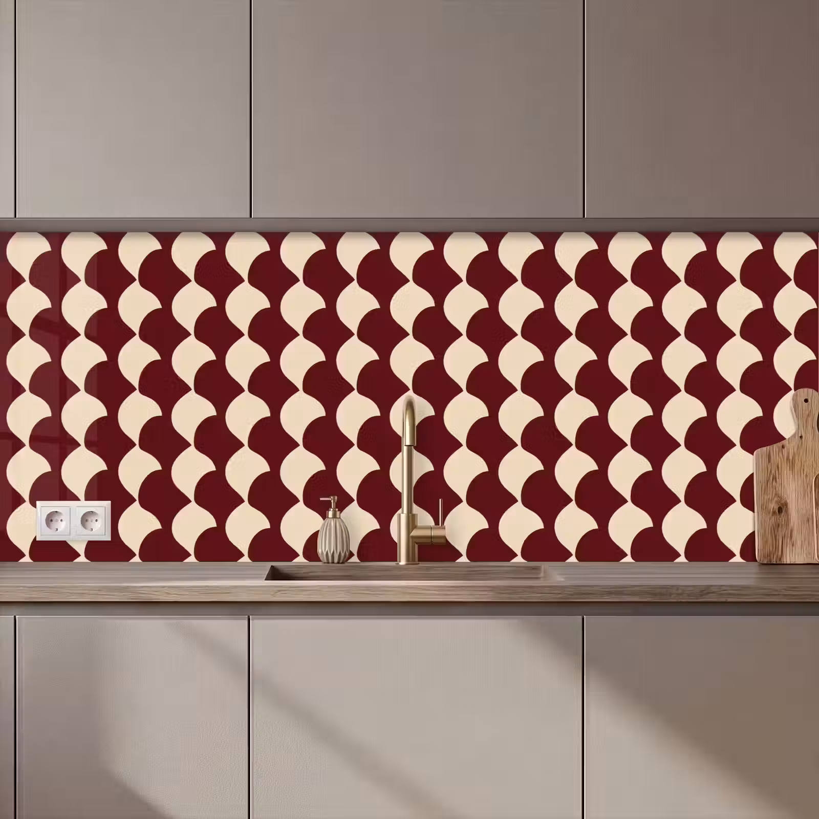 Keuken achterwand - Rood - Tegelpatroon - Crème — 1
