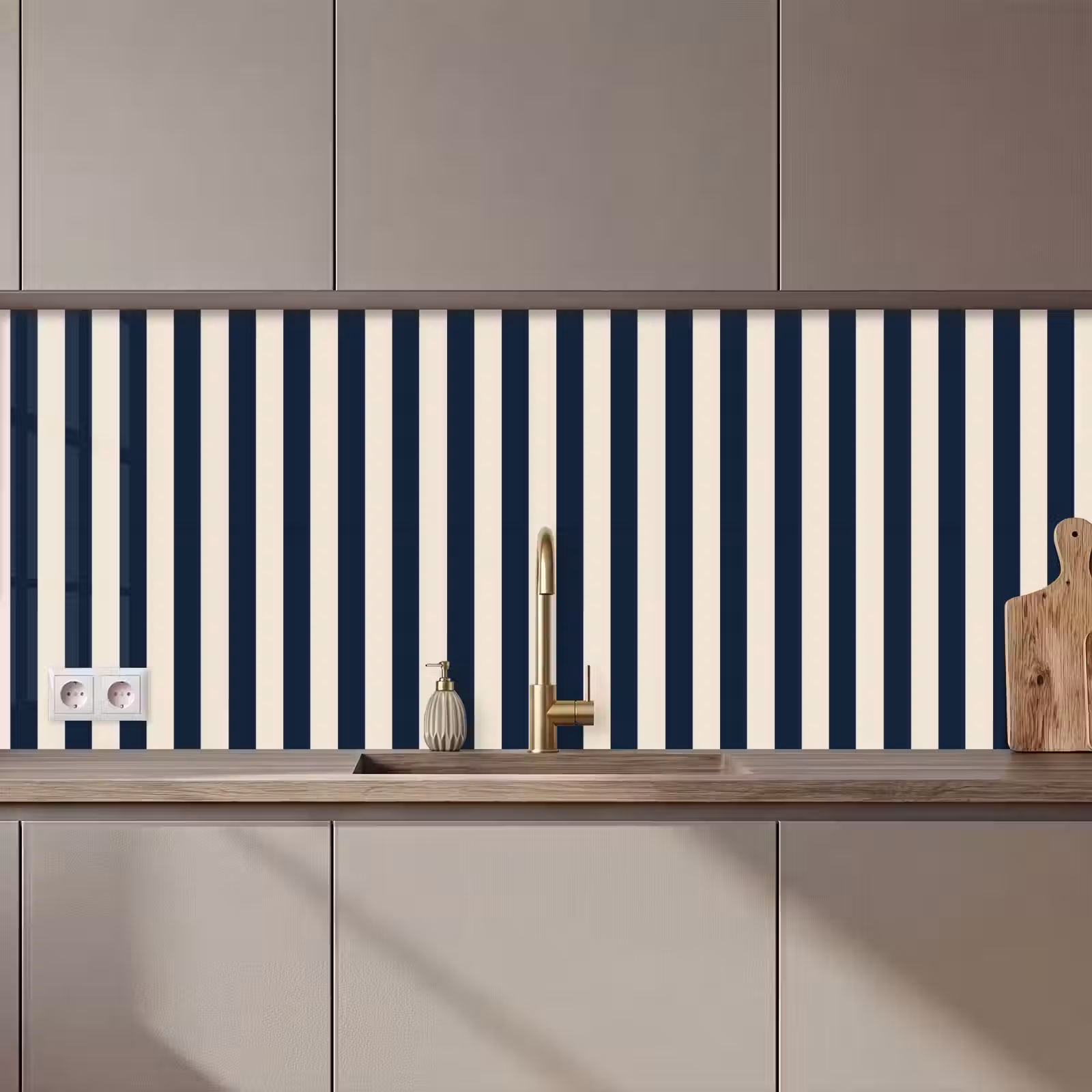 Keuken achterwand - Verticale strepen - Blauw - Crème — 1