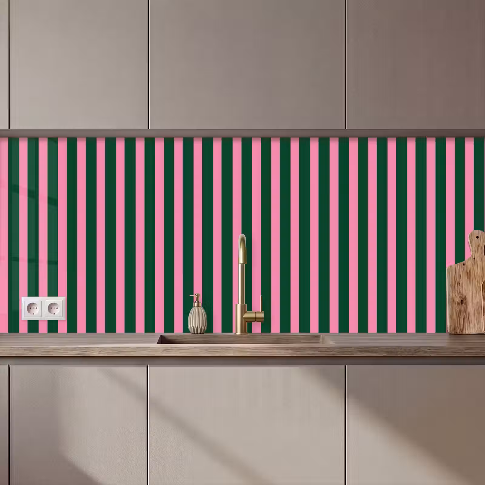 Keuken achterwand - Verticale strepen - Groen - Roze — 1