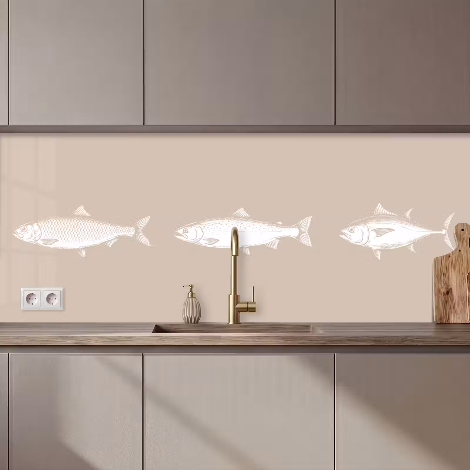 Keuken achterwand - Vissen - Beige - Wit — 1