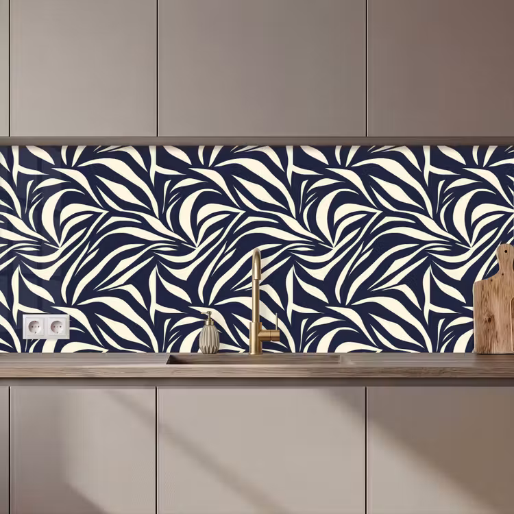 Keuken achterwand - Bladvormen - Blauw - Patroon - Wit — 1