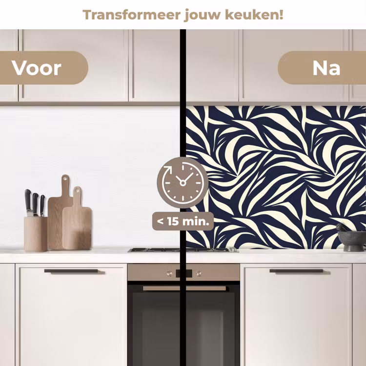 Keuken achterwand - Bladvormen - Blauw - Patroon - Wit — 3