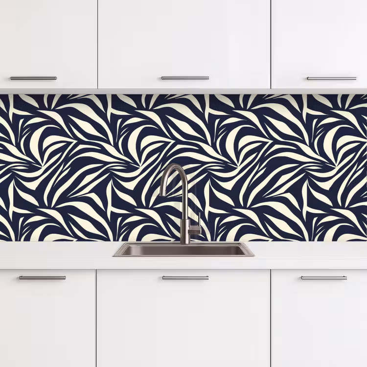 Keuken achterwand - Bladvormen - Blauw - Patroon - Wit — 4