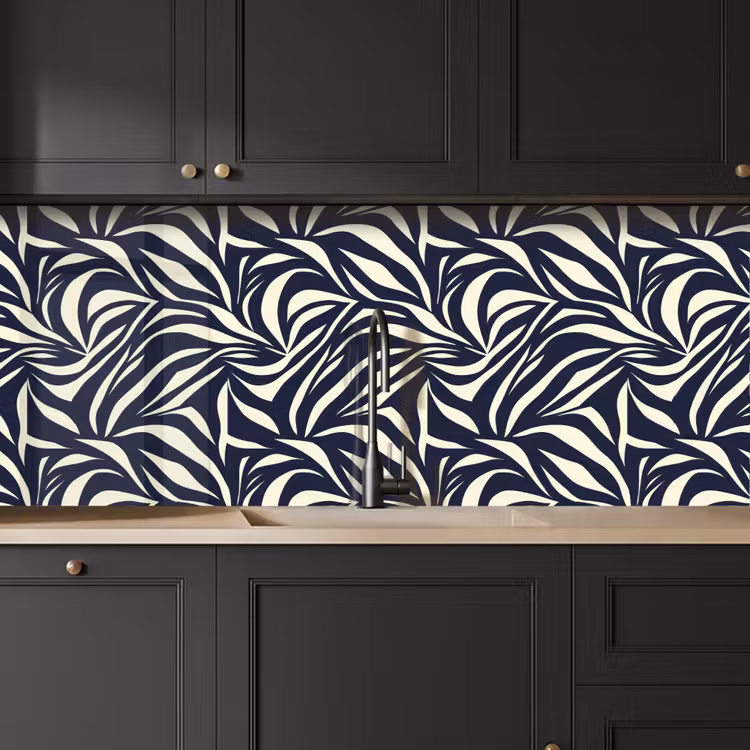 Keuken achterwand - Bladvormen - Blauw - Patroon - Wit — 6