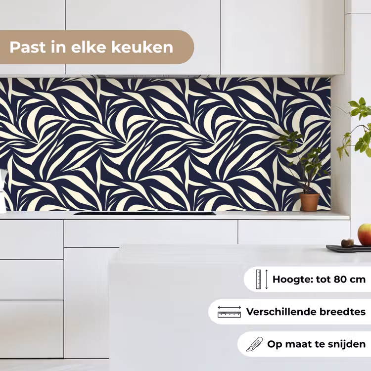 Keuken achterwand - Bladvormen - Blauw - Patroon - Wit — 7