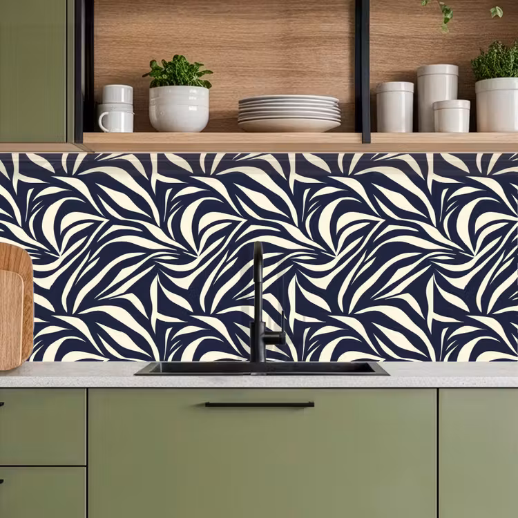 Keuken achterwand - Bladvormen - Blauw - Patroon - Wit — 8