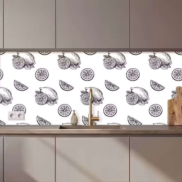 Keuken achterwand - Citroenen - Zwart - Wit - Patroon — 1