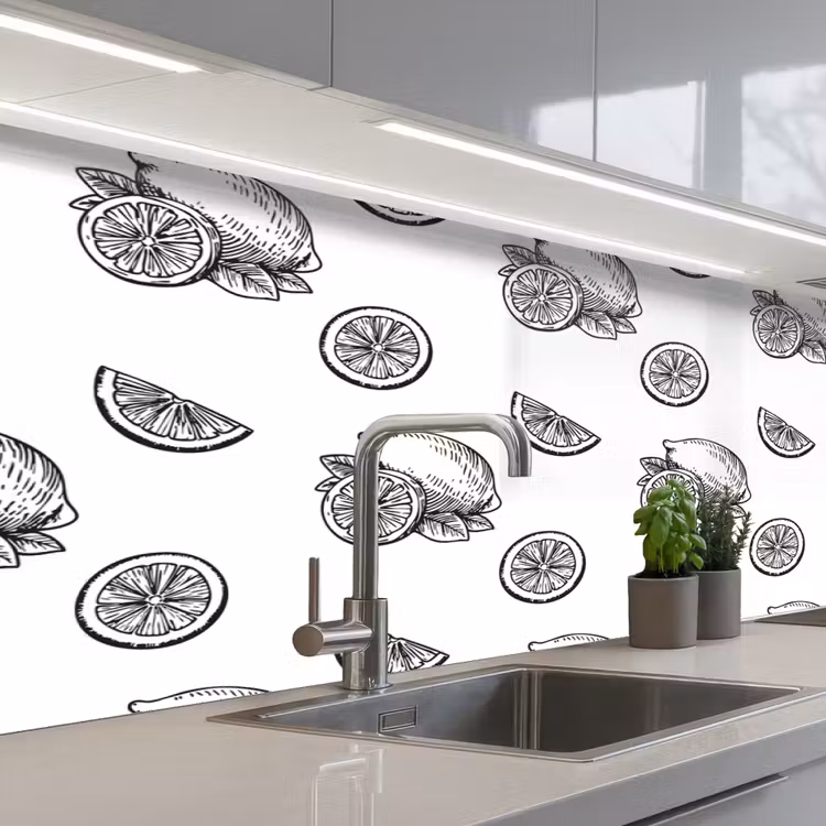 Keuken achterwand - Citroenen - Zwart - Wit - Patroon — 2