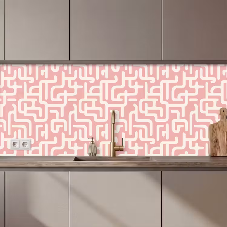 Keuken achterwand - Doolhofpatroon - Roze - Wit - Abstract — 1