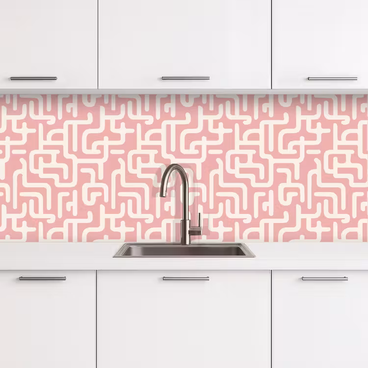 Keuken achterwand - Doolhofpatroon - Roze - Wit - Abstract — 4