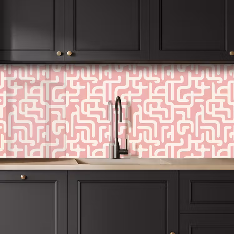 Keuken achterwand - Doolhofpatroon - Roze - Wit - Abstract — 6