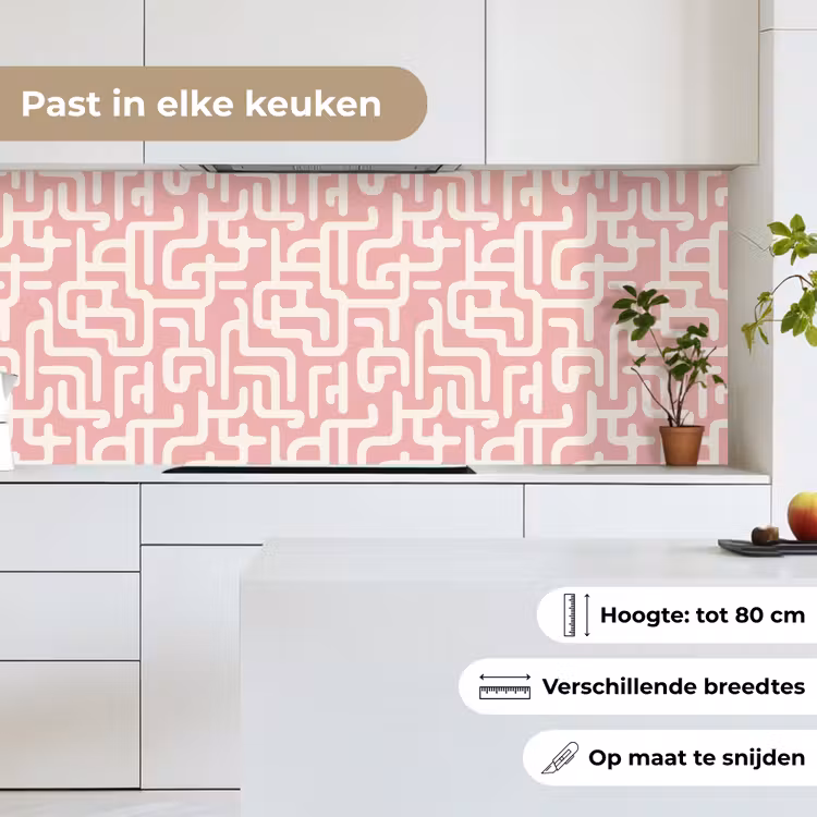 Keuken achterwand - Doolhofpatroon - Roze - Wit - Abstract — 7