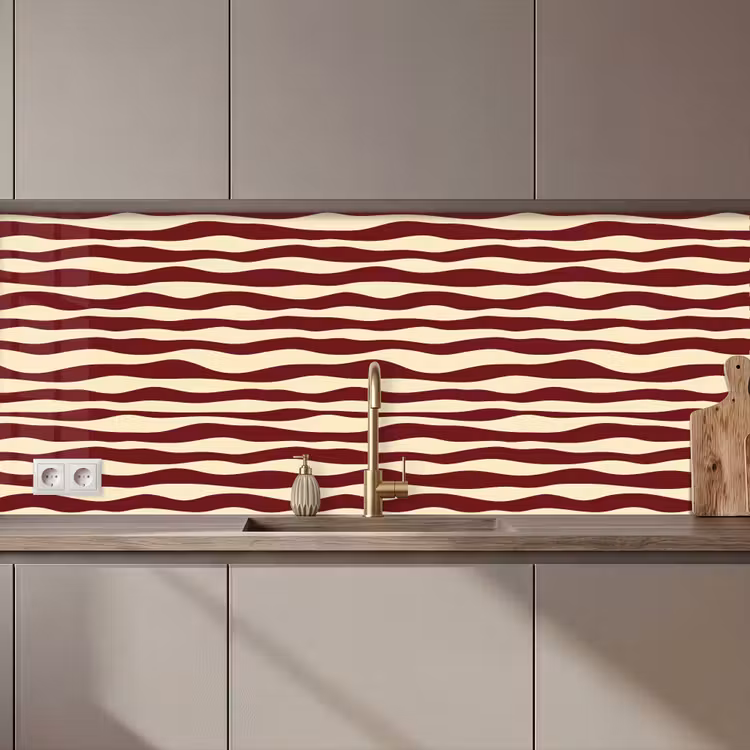 Keuken achterwand - Golven - Rood - Patroon - Crème — 1