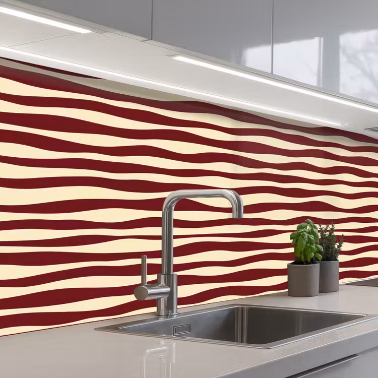 Keuken achterwand - Golven - Rood - Patroon - Crème — 2