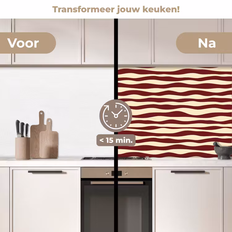 Keuken achterwand - Golven - Rood - Patroon - Crème — 3