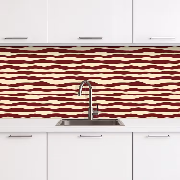 Keuken achterwand - Golven - Rood - Patroon - Crème — 4