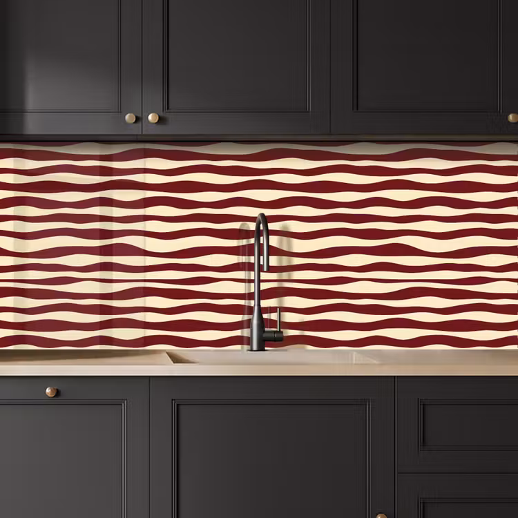 Keuken achterwand - Golven - Rood - Patroon - Crème — 6