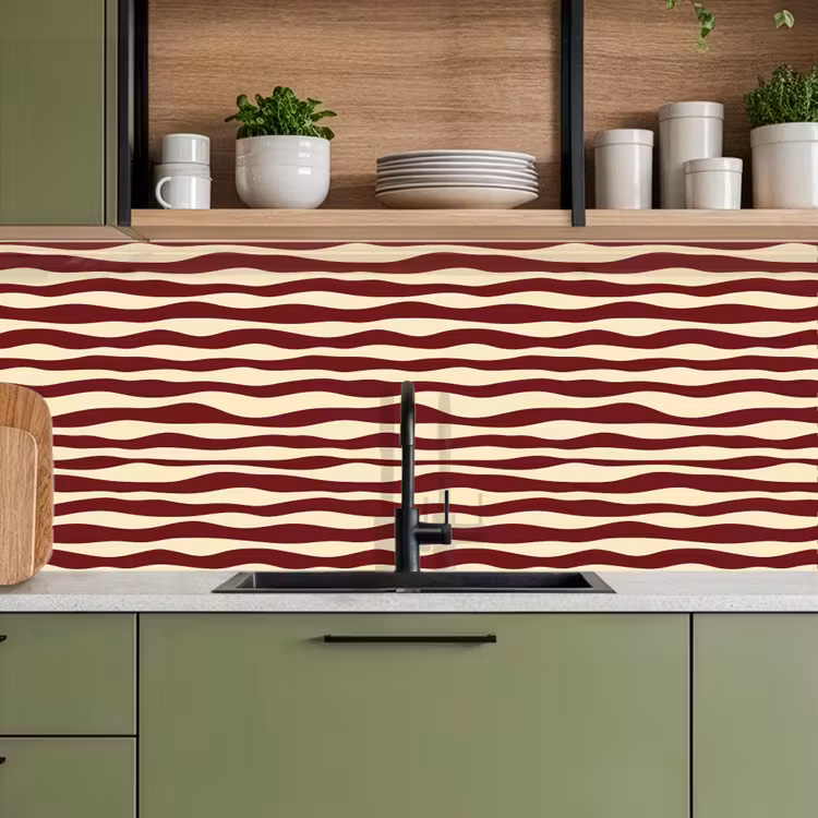 Keuken achterwand - Golven - Rood - Patroon - Crème — 8