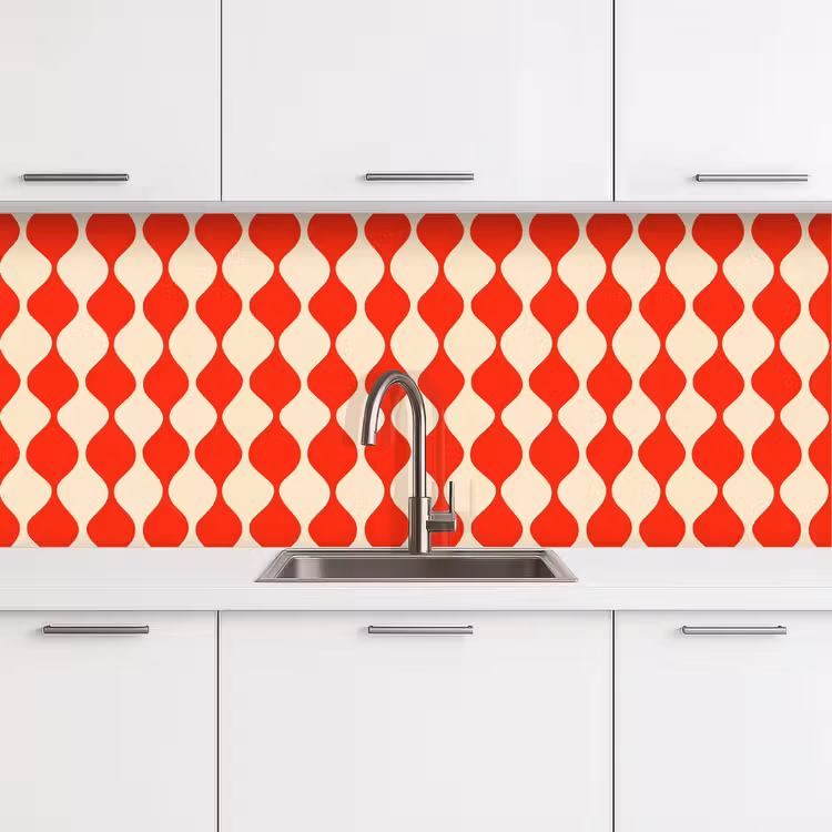 Keuken achterwand - Golvend patroon - Retro - Rood - Beige — 4