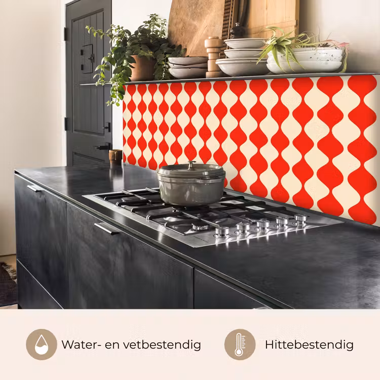 Keuken achterwand - Golvend patroon - Retro - Rood - Beige — 5