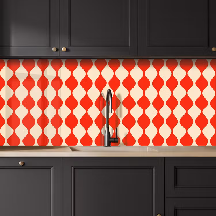 Keuken achterwand - Golvend patroon - Retro - Rood - Beige — 6
