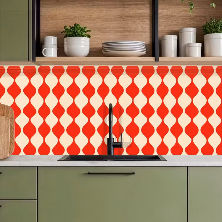 Keuken achterwand - Golvend patroon - Retro - Rood - Beige — 8