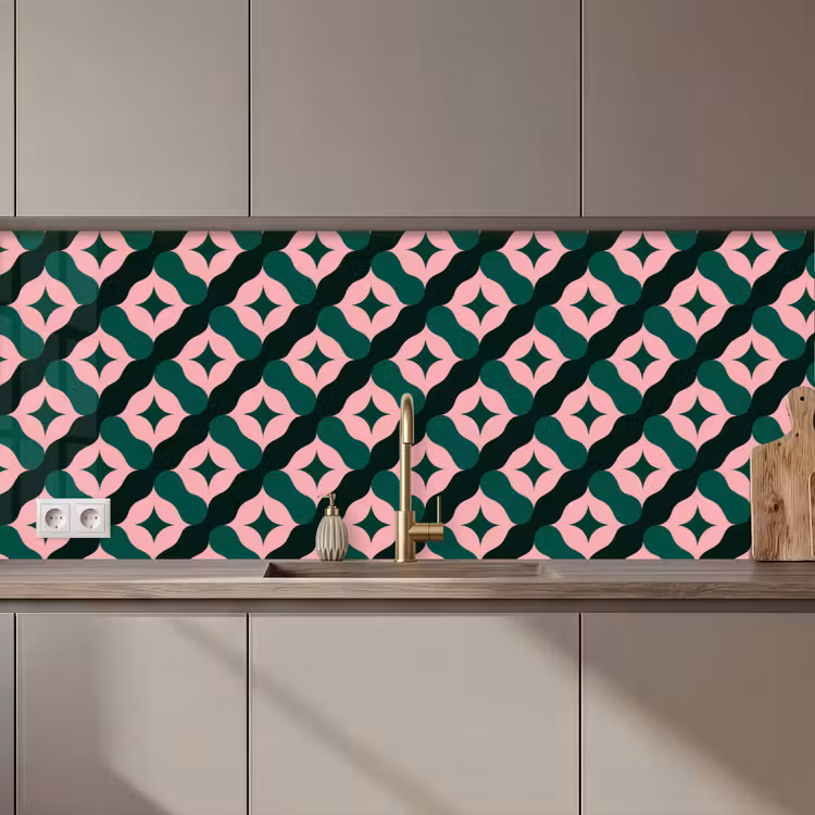 Keuken achterwand - Groen - Roze - Retro - Sterren — 1