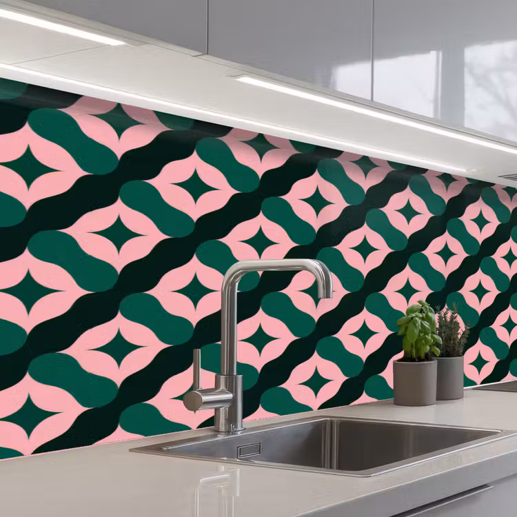 Keuken achterwand - Groen - Roze - Retro - Sterren — 2
