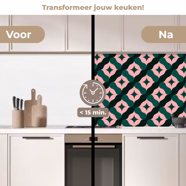 Keuken achterwand - Groen - Roze - Retro - Sterren — 3