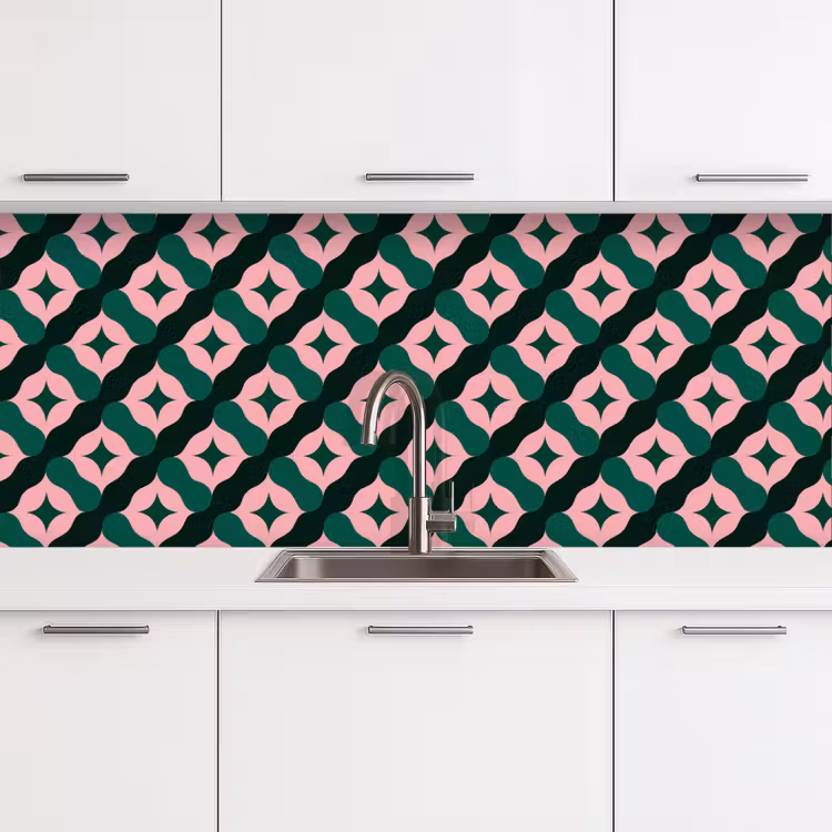 Keuken achterwand - Groen - Roze - Retro - Sterren — 4