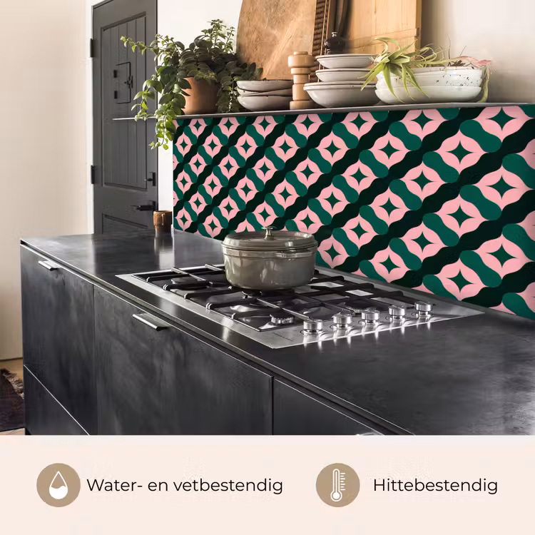 Keuken achterwand - Groen - Roze - Retro - Sterren — 5