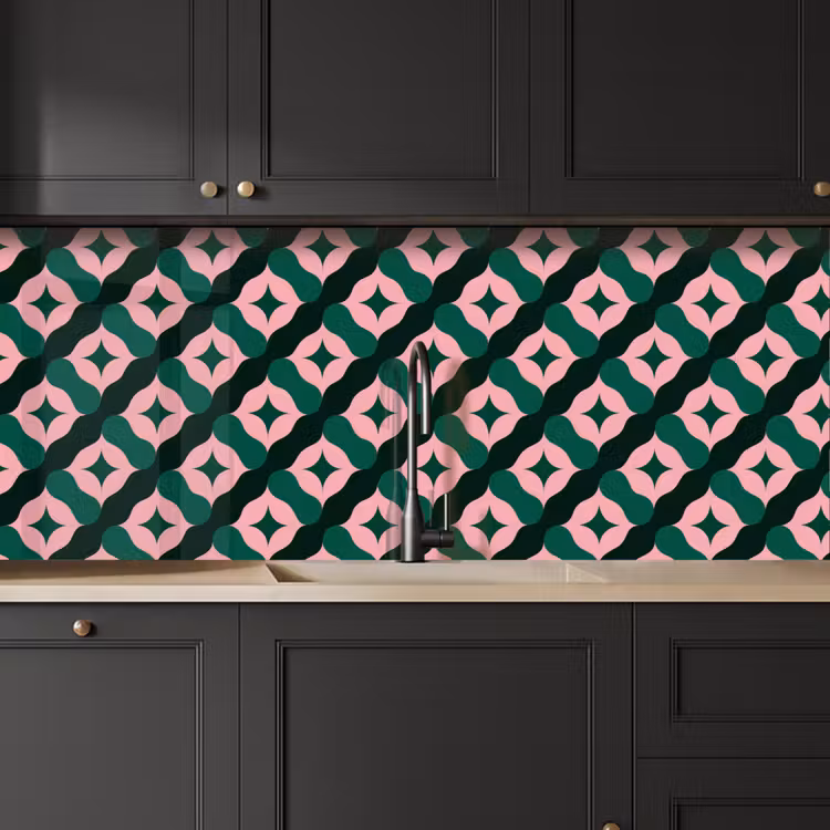 Keuken achterwand - Groen - Roze - Retro - Sterren — 6