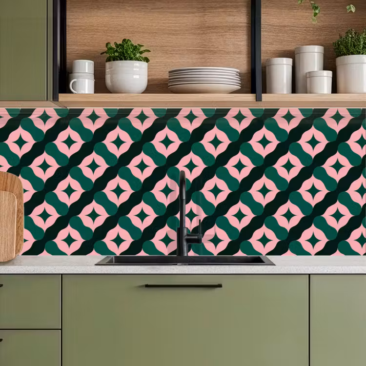 Keuken achterwand - Groen - Roze - Retro - Sterren — 8
