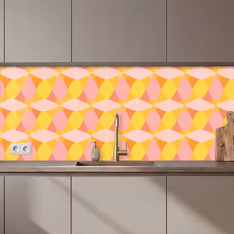 Keuken achterwand - Kleurrijk - Ruitpatroon - Bladvormen — 1