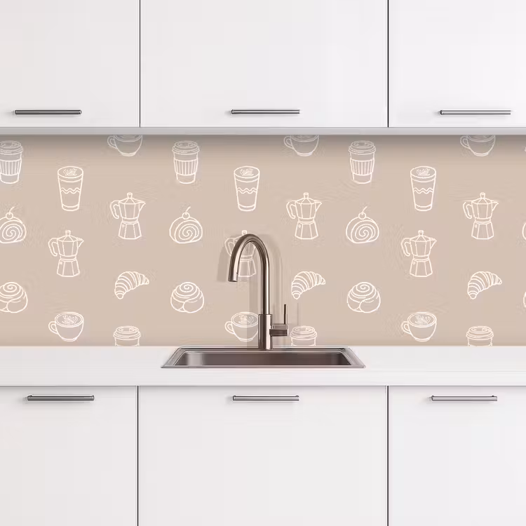 Keuken achterwand - Koffie - Broodjes - Beige - Patroon — 4