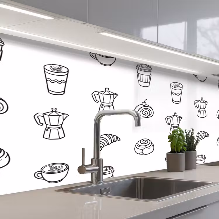 Keuken achterwand - Koffie - Broodjes - Zwart - Wit — 2
