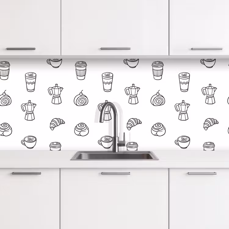 Keuken achterwand - Koffie - Broodjes - Zwart - Wit — 4