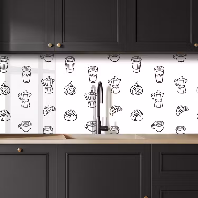 Keuken achterwand - Koffie - Broodjes - Zwart - Wit — 6
