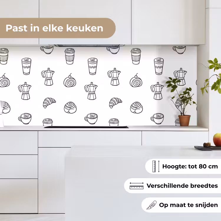 Keuken achterwand - Koffie - Broodjes - Zwart - Wit — 7