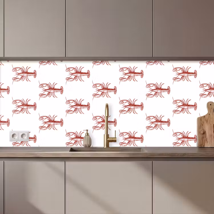 Keuken achterwand - Kreeften - Donkerrood - Patroon — 1